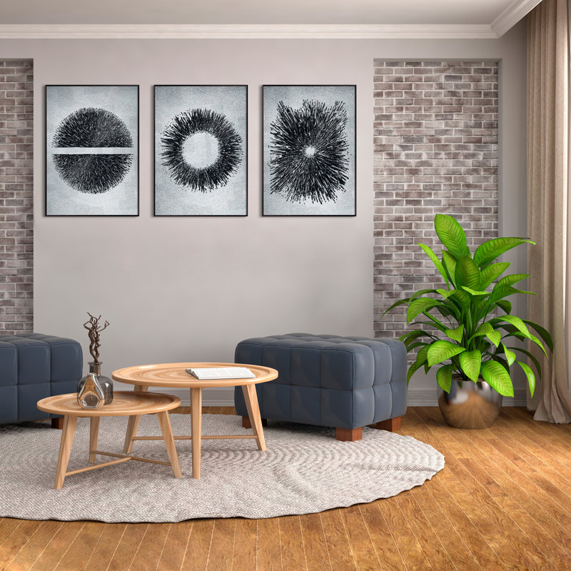 Circular - 3 Piece Single Picture Frame Print Set on Wood