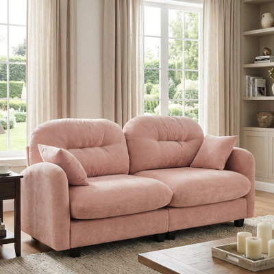 Canapé 74 po en chenille moderne avec dossier capitonné, coussins de confort en forme de nuage et accoudoirs élégants - rose