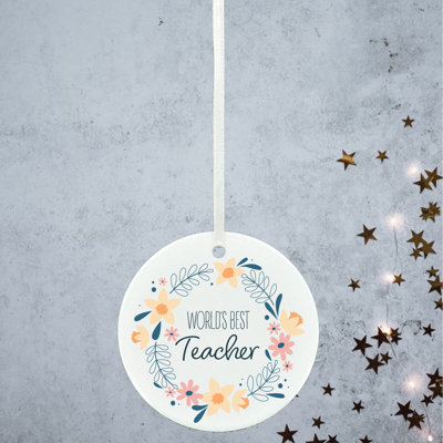 World's Best Teacher Circle Shaped Ceramic Ornament