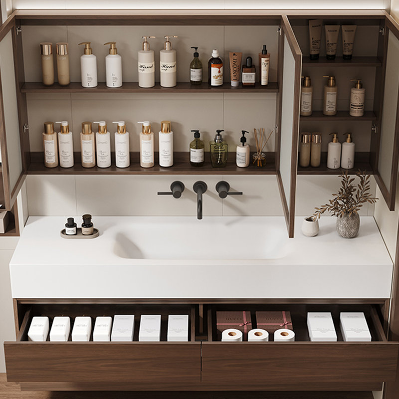 Retro log style bathroom cabinet, 18.9" H x 51.18" W x 19.69" D, Brown