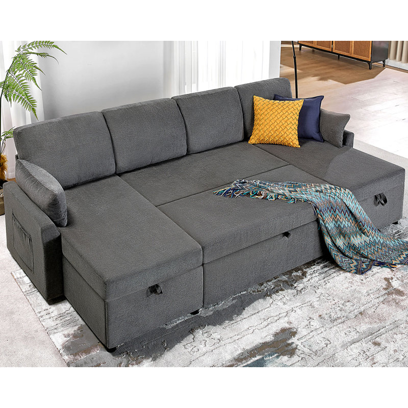 Baerl Upholstered 110'' Sleeper Sofa, Gray Linen