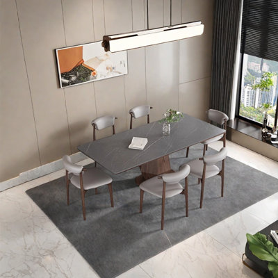Gray sintered stone dining table set