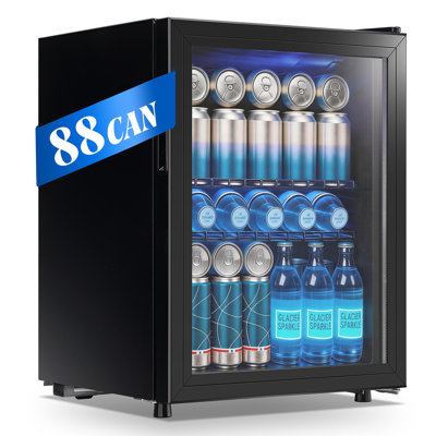 WANAI 2.6 Cu.ft Beverage Refrigerator Cooler, 88 Can Mini Fridge Glass Door with Adjustable Shelves, 7 Adjustable Temperature for Beer, Soda, Water, F | Fridge.com