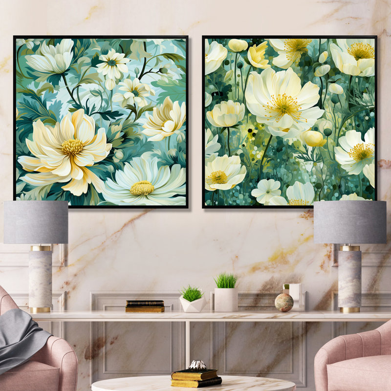 Dany - Ensemble de 2 décorations murales florales, Cadre noir, H 16 po x l 33 po x P 1 po