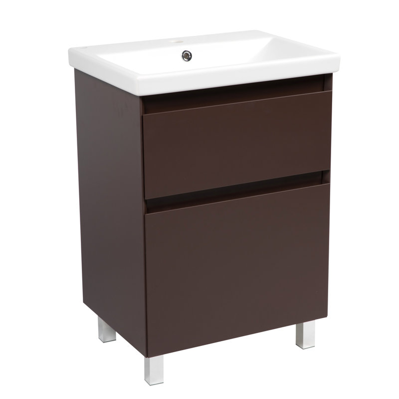 Elite Brown Matte Ceramic Single Bathroom Vanity with Mirror