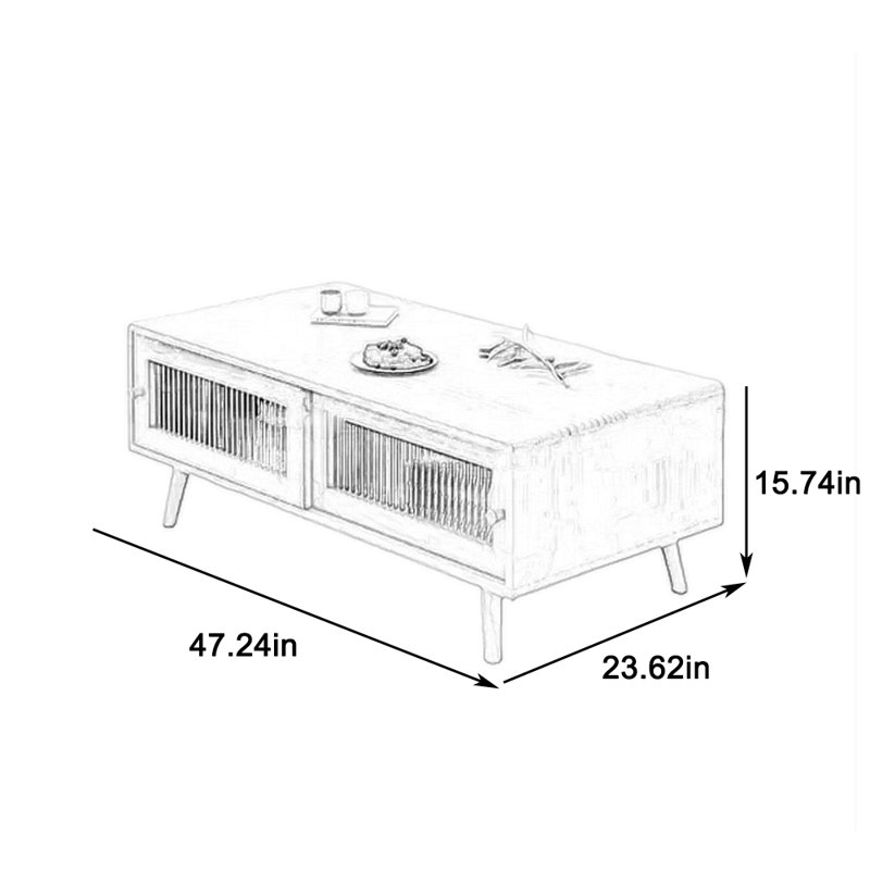 Heavy-Duty Coffee Table with Sliding Storage, 15.74" H x 47.24" L x 23.62" W