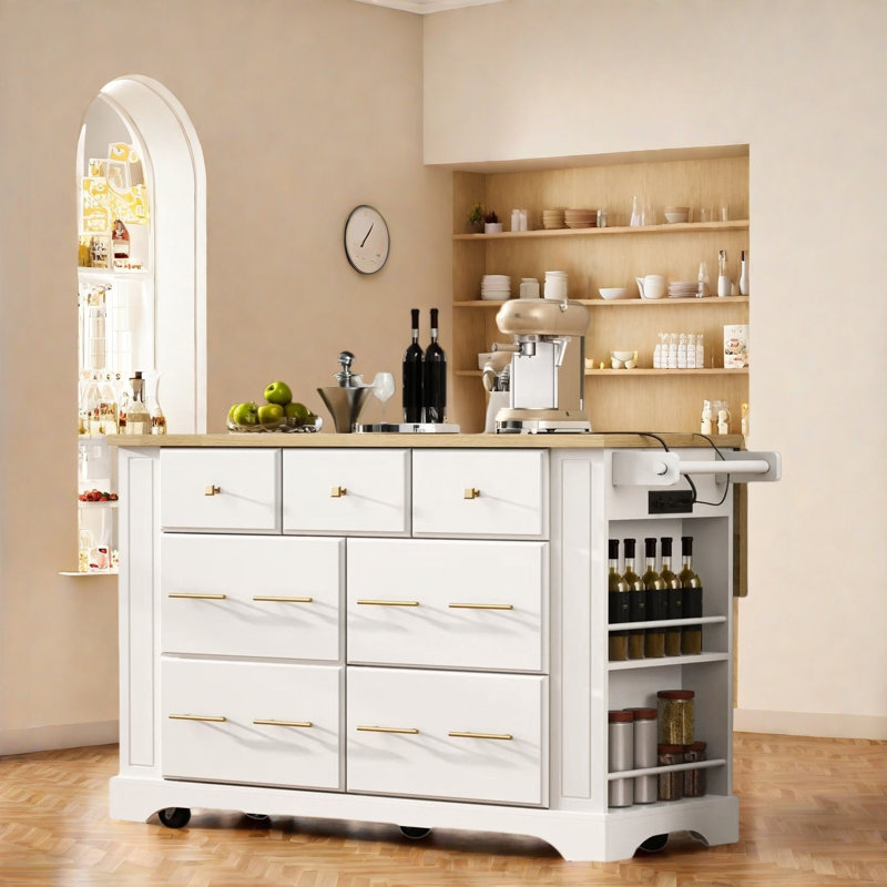 Îlot de cuisine avec 6 tiroirs Littrell, Blanc