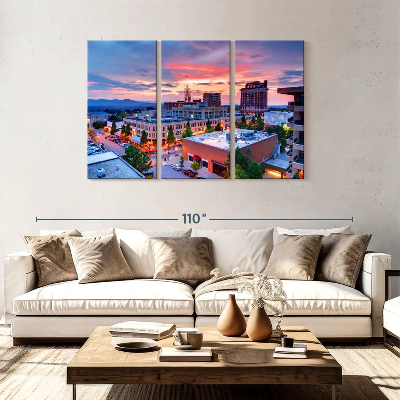 Centre-ville Rube Asheville au coucher du soleil, H 48 po x l 74 po