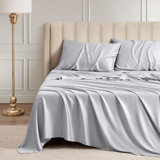 King Sheet Set, 100% Rayon Derived From Bamboo, 4-Piece, 16 Inch Deep Pockets, Cooling Sheets For King Size Bed Set, Breathable & Silky Soft, Hotel Bedding Sheets & Pillowcases, Grey