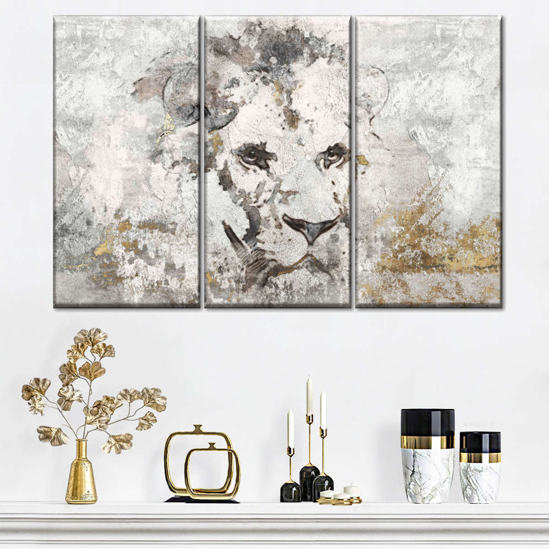 African Lion Gold Wall Art Multi Piece Canvas Print, H 20 po x l 33 po x P 1,25 po