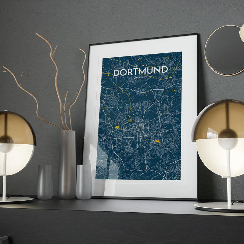 Dortmund City Map in Amuse 1 Piece Wall Art, 17cm H x 11cm W x 0.05cm D