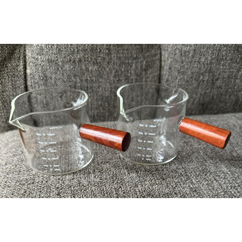 Tasse à mesurer en verre Borosilicate en verre espresso avec poignée en bois à double bec en V pour table de salle à manger