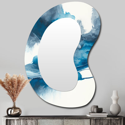 Eriona Through The Sapphire Blue Clouds V - Liquid Ink Asymmetrical Decorative Wall Mirror, Modern Unique Shape Mirror, Printed Metal Art