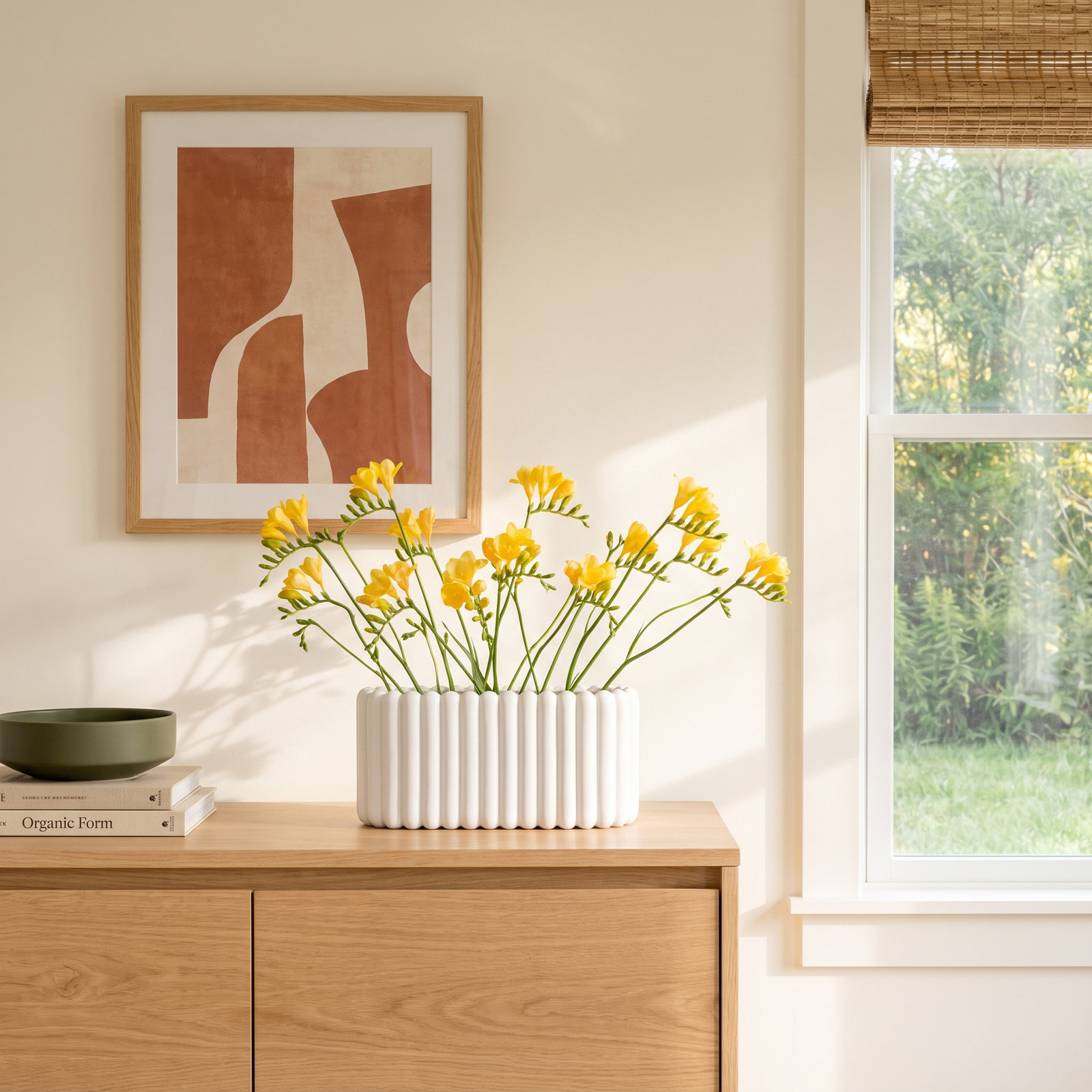Ceramic Table Vase, White, 5.91" H x 7.48" W x 6" D