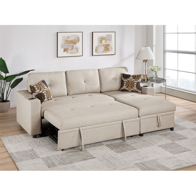 Canapé modulaire convertible en tissu Dorris, H 35 po x l 84 po x P 60 po, Beige