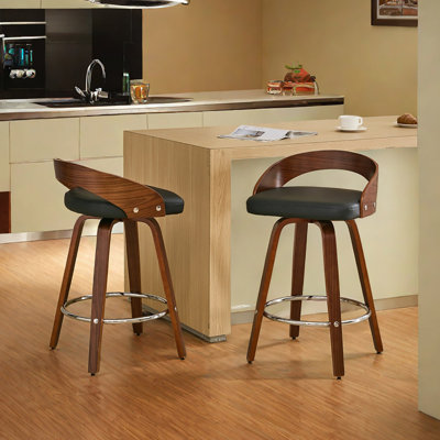 Reinaldo Swivel Counter Or Bar Height Bar Stool With Open Low Back In Faux Leather And (Set Of 2)