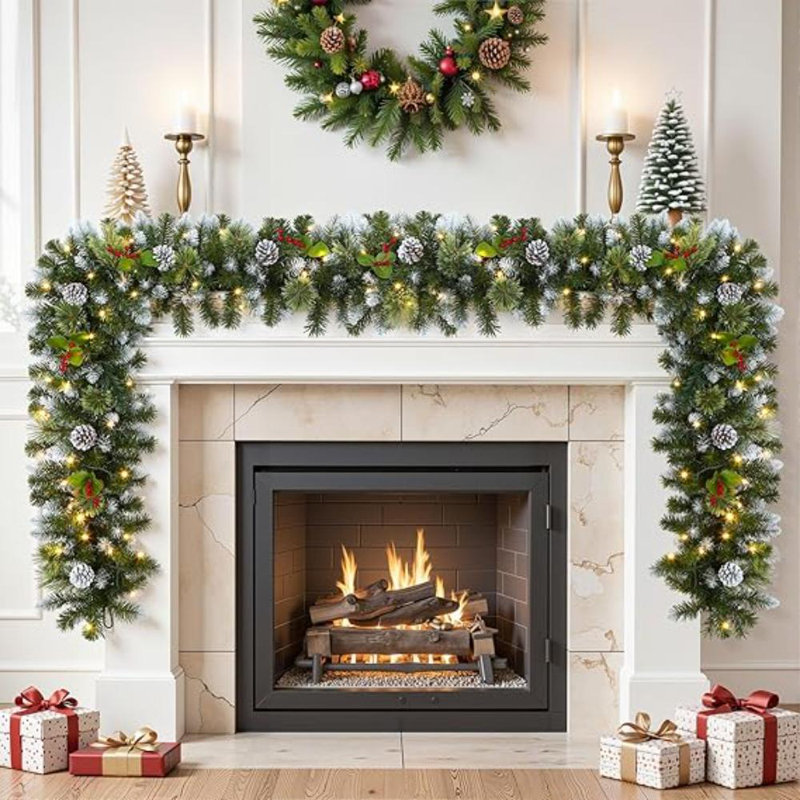 2cm Lighted Faux Pine Garland with Lights