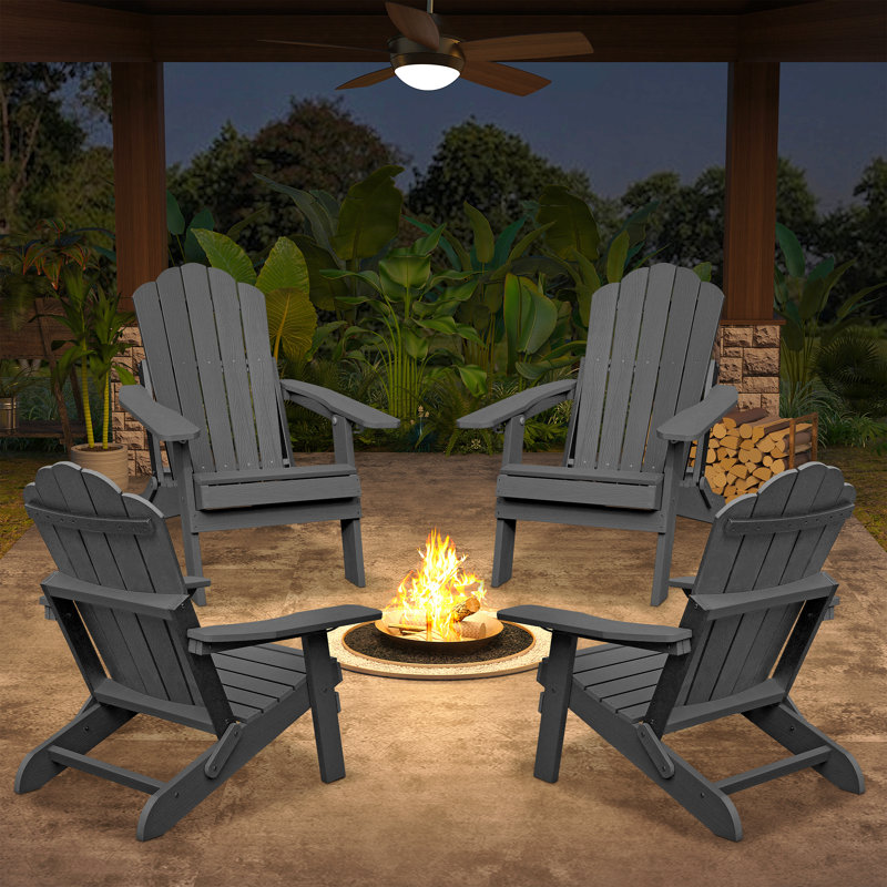 Chaise Adirondack réglable avec porte-gobelet, chaise toutes saisons pour terrasse (gris), Gray