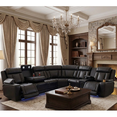 Obsidian Black Gray Theater Sectional Sofa with Bluetooth Speakers U shaped Corner Living Room Recliner Sofa