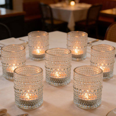 24 Pack Glass Votive Candle Holders, 2.5 Inch Embossed Dot Tealight Holders, 3 oz Small Candle Cups for Weddings, Parties and Home Decor