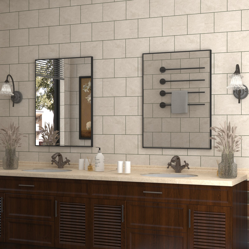 Miroir de salle de bain mural Sartori, Noir, 22 po x 30 po