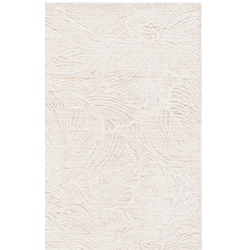 Tapis floral en laine et en coton touffeté à la main Larramore doré / ivoire, Tapis de couloir 2 pi 3 po x 9 pi