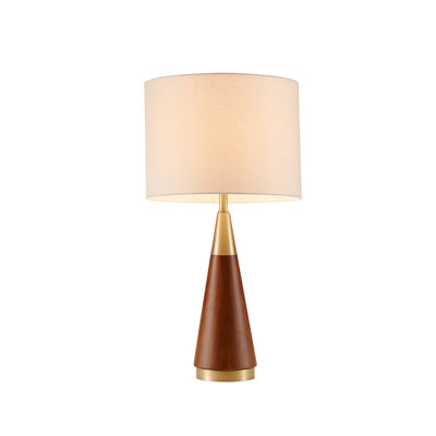 Lampe de table de style Mid-Century triangulaire avec finition brun doré - Lampe de table à grain de bois