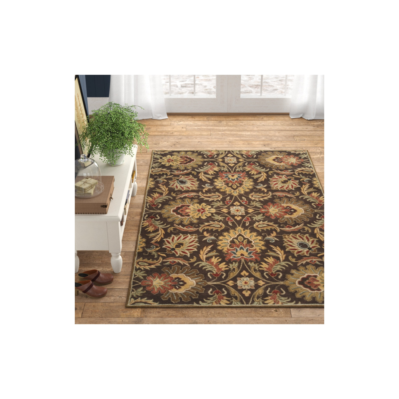 Arden Handmade Wool Dark Brown/Garnet Rug, Rectangle 5' x 8'
