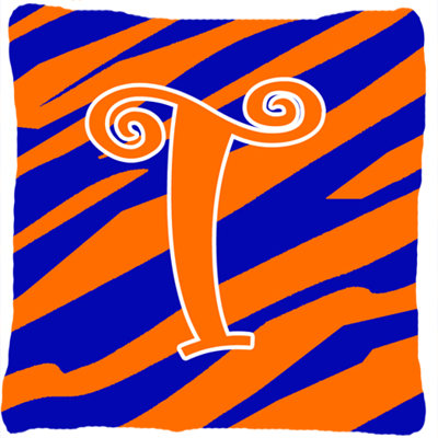 Monogramme initiale Tiger Stripe jet intérieur/extérieur oreiller