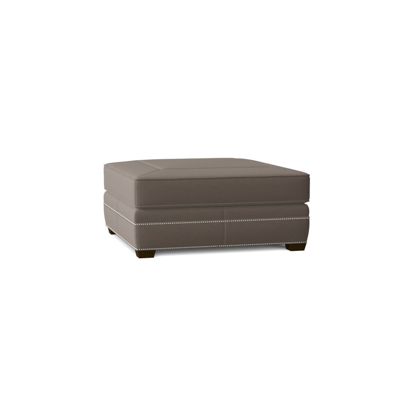 Grandview 39" Genuine Leather Square Cocktail Ottoman, Light Grey Leather 202-010