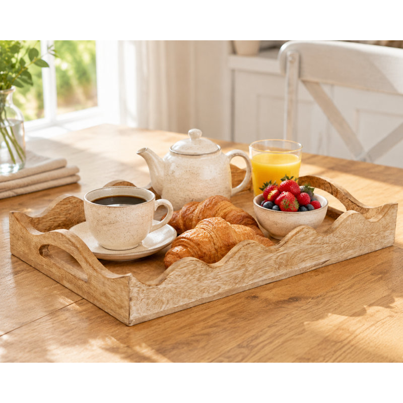 Hand-Carved Mango Wood Serving Tray with Handles