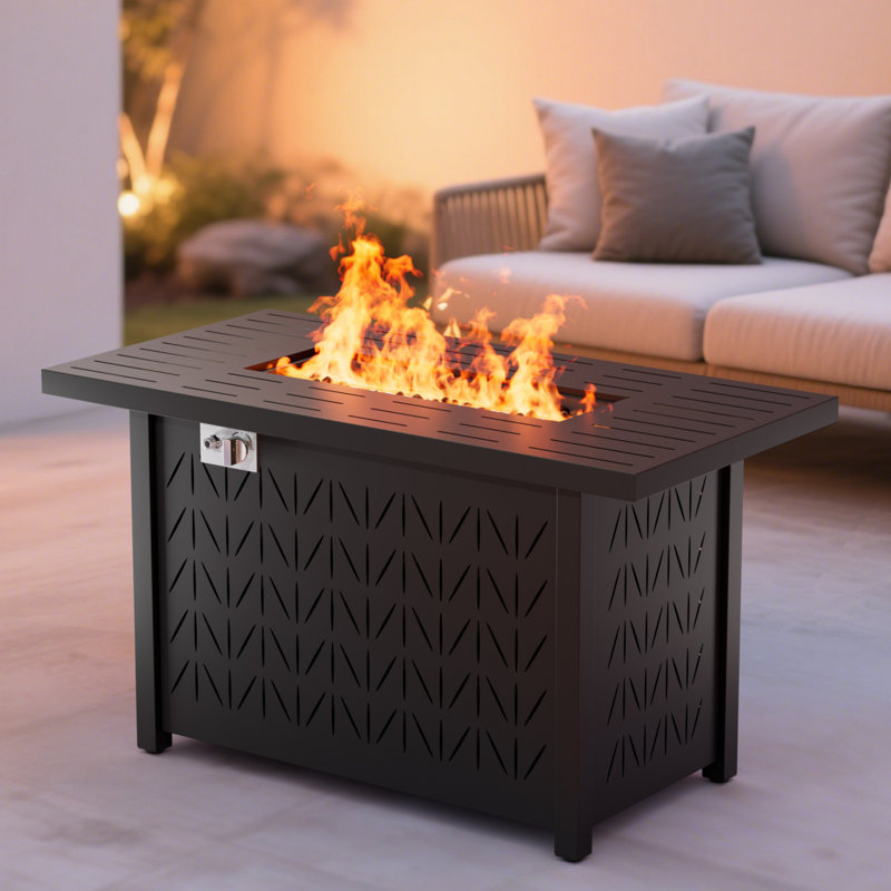 43" Propane Gas Fire Pit Table 50,000 Btu, Etl Certifed With Lid And Volcanic Rock Filler