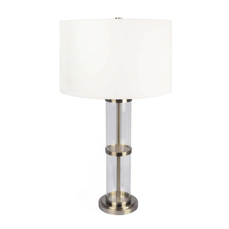 Brushed Nickel Table Lamp With On/Off Switch Clear Glass Body  Metal Base