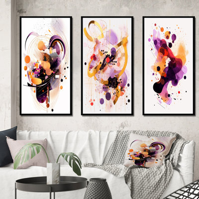 Orange And Purple Ethereal Reflections - Abstract Shapes Art Set Of 3 Pieces