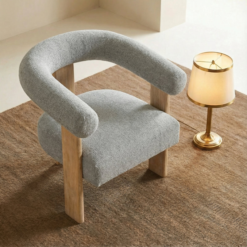 Upholstered Barrel Accent Chair Armchair Set Of 2, Gray Chenille