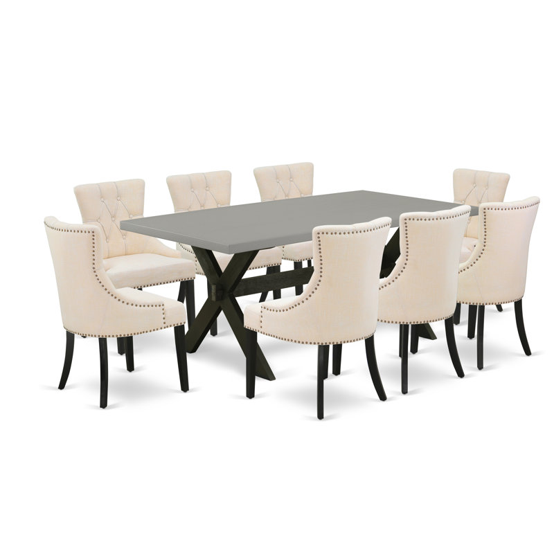 Ensemble de table de salle à manger 7 pièces comprenant une table de salle à manger rectangulaire avec pieds en X et 6 chaises de salle à manger Parson