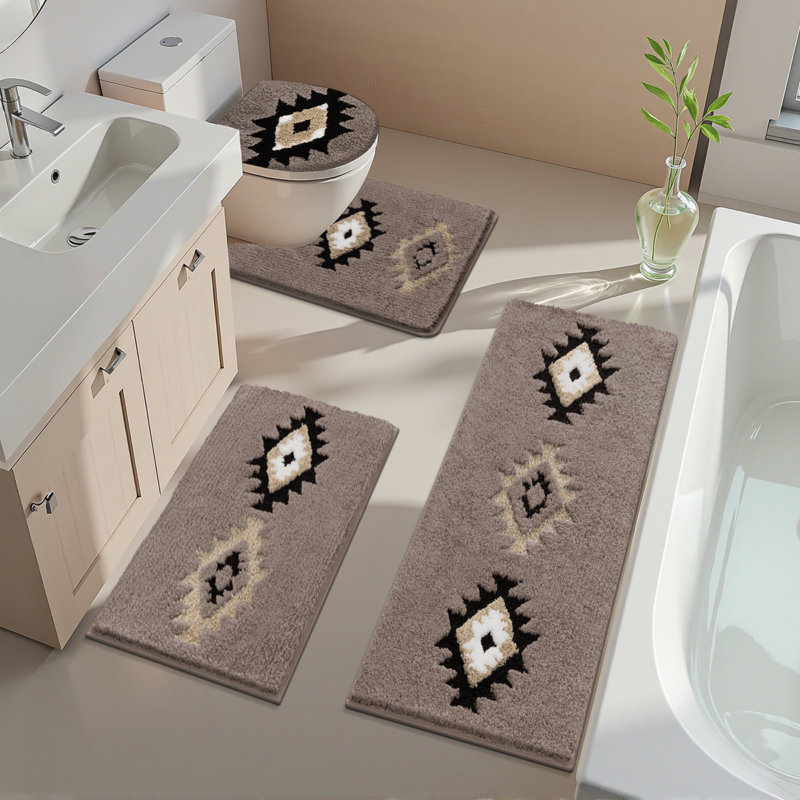 4 Piece Soft Absorbent Microfiber Bath Rug Set With Non-Slip Backing, Brown