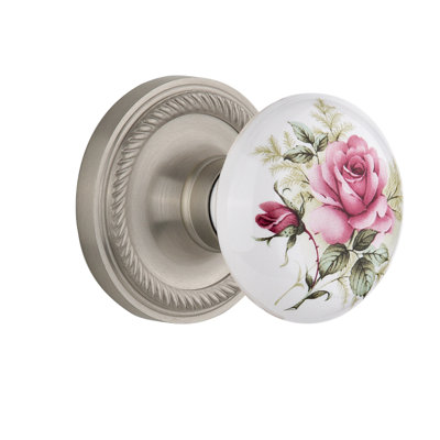 Rope Rosette with White Rose Porcelain Door Knob