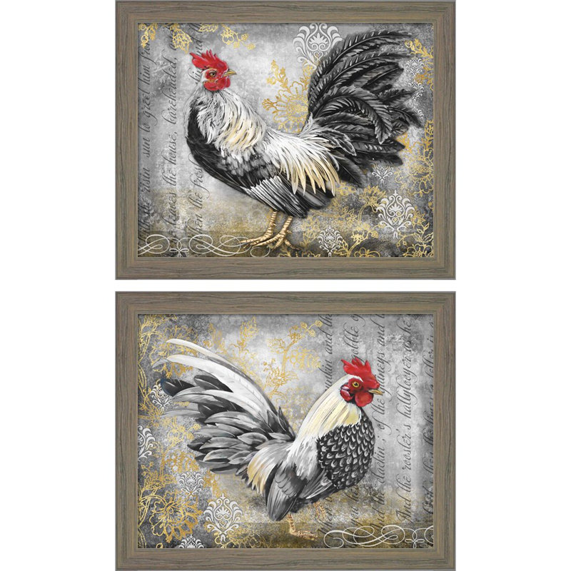 «Gold Lace Rooster» par Jean Plout, art encadré (ensemble de 2)