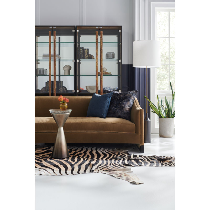 Spy Glass Glass Top End Table, Dark Beige