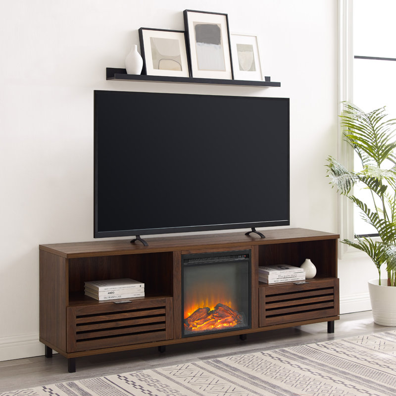 Meuble télé avec foyer électrique pour téléviseur de 80 po ou moins Iridenta, Noyer foncé