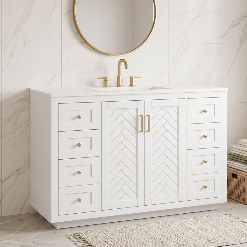 Meuble-lavabo avec lavabo et 6 tiroirs, Blanc