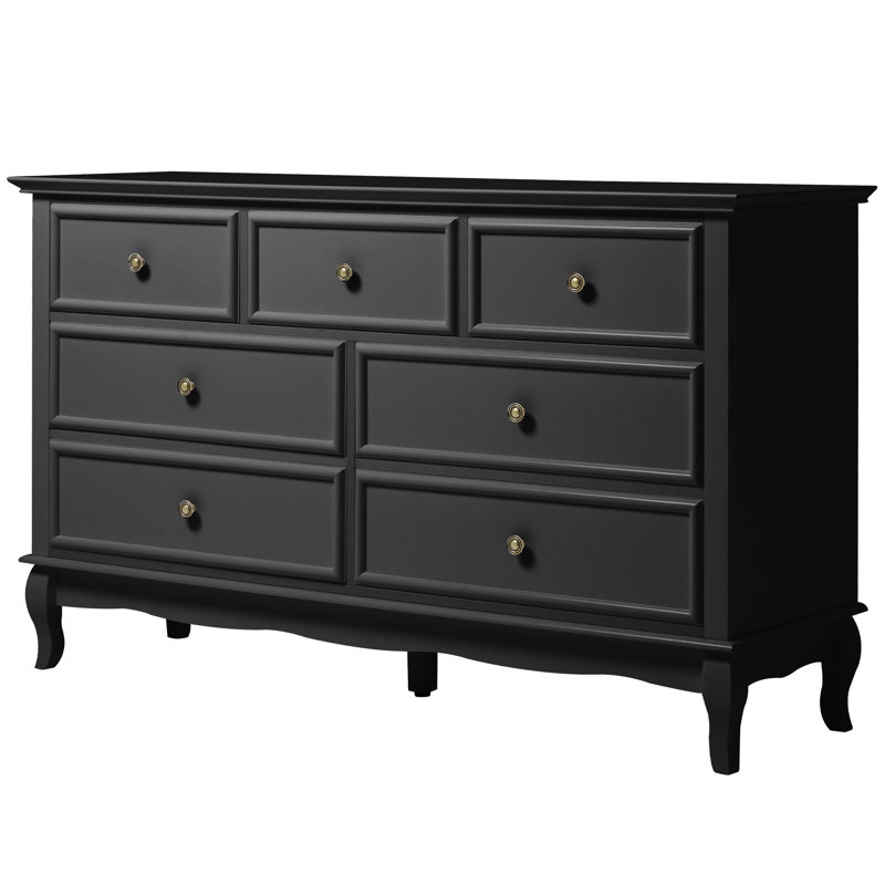 7 Drawer Dresser With Solid Wood Legs, Black