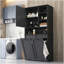 Armoire de buanderie avec portes et tablette, panier à linge inclinable, plusieurs espaces de rangement, style autoportant, tablette ouverte, tablette réglable