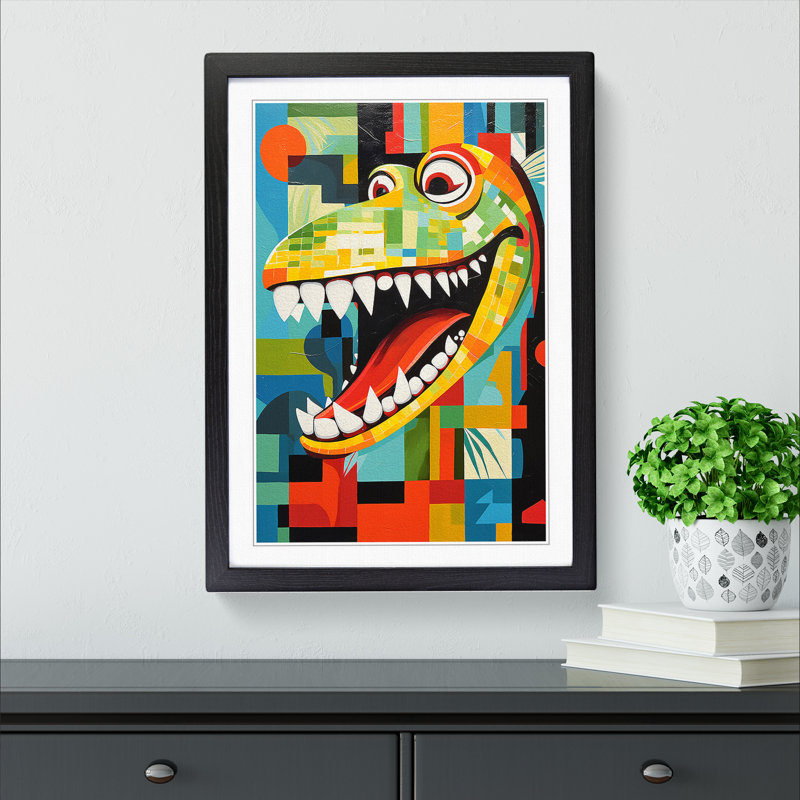 Crocodile Constructivism - Single Picture Frame Print on Wood, Black Framed, 46cm H x 34cm W x 2cm D