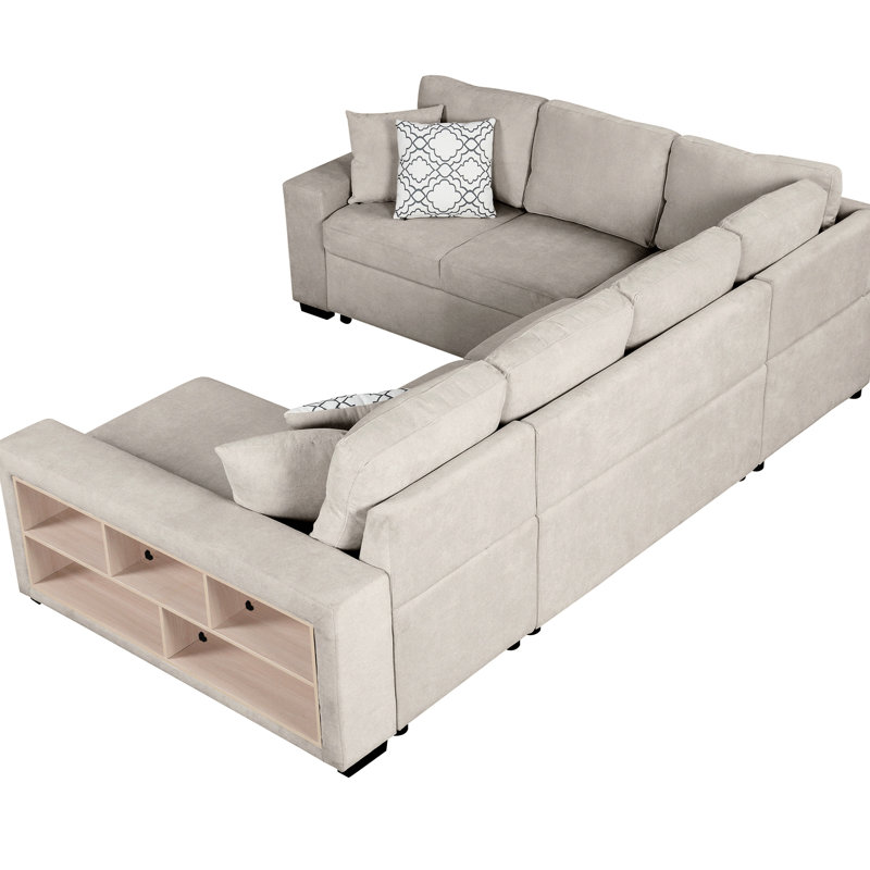 109" Convertible Bed In Beige With & Efficient Storage Storage, 5 Seat Configuration, Beige