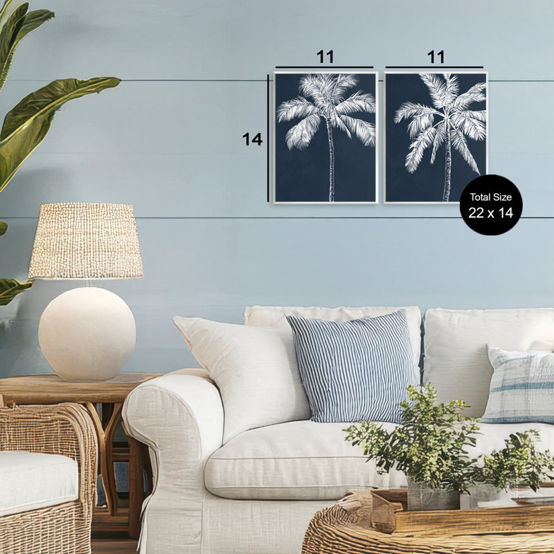 Ensemble de 2 plaques murales Blue Palms, scène tropicale, par Leah Noel Art