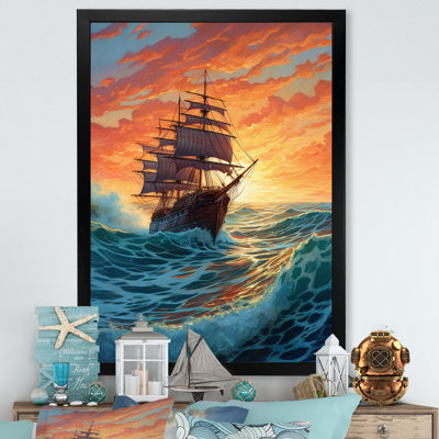 «Brown Ship On The Seas II», reproduction sur toile encadrée