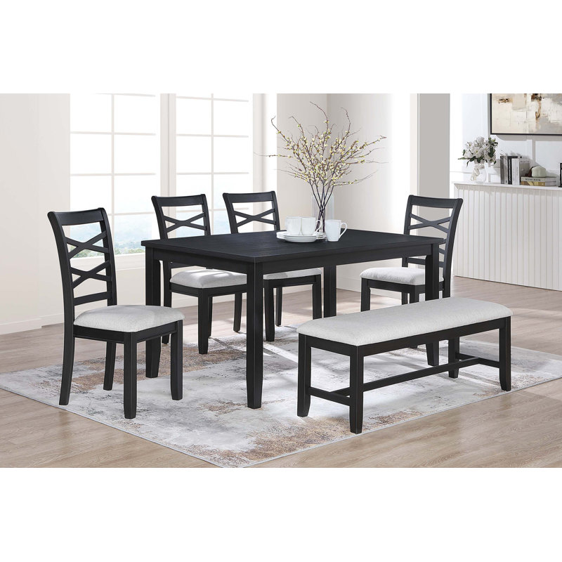 Mobilier de salle à manger 6 pièces ensemble table à manger 4 chaises latérales banc en bois d'hévéa