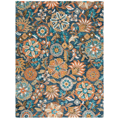 Rubylee Hand Tufted Wool/Cotton Floral Rug in Blue/Ivory